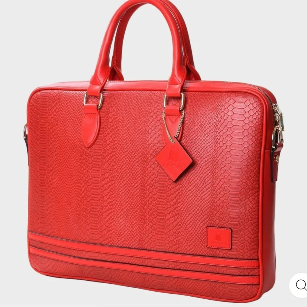 Tote&Carry Faux Snakeskin, Jetsetter 15 inch Laptop Bag, Briefcase, Red, Vegan